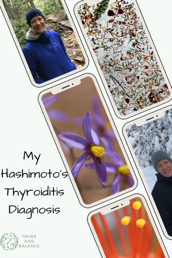Poster with a few images of flowers and Uli with the text: My Hashimoto's Thyroiditis Diagnosis