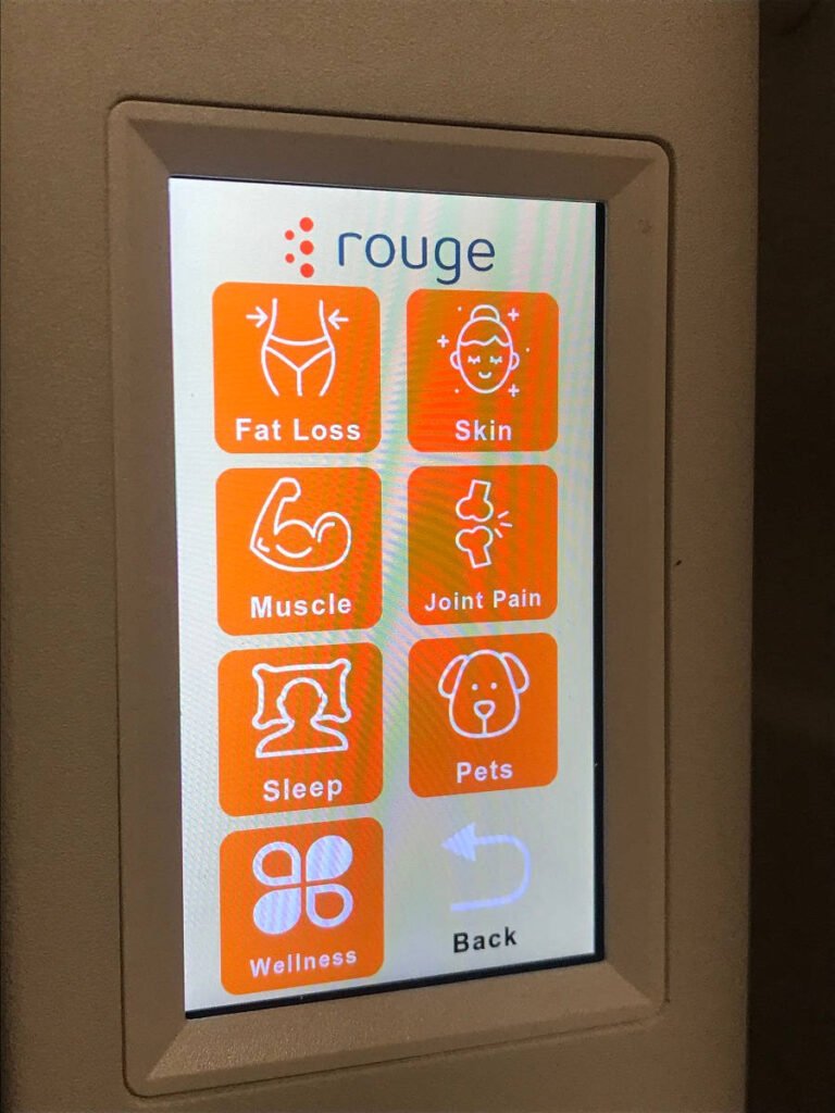 Settings on the Rouge Red Light Therapy Panel