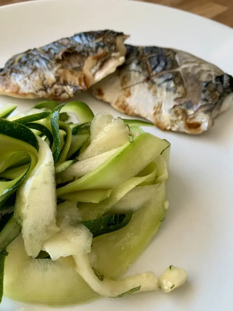 Smoked mackerel served with zucchini salad