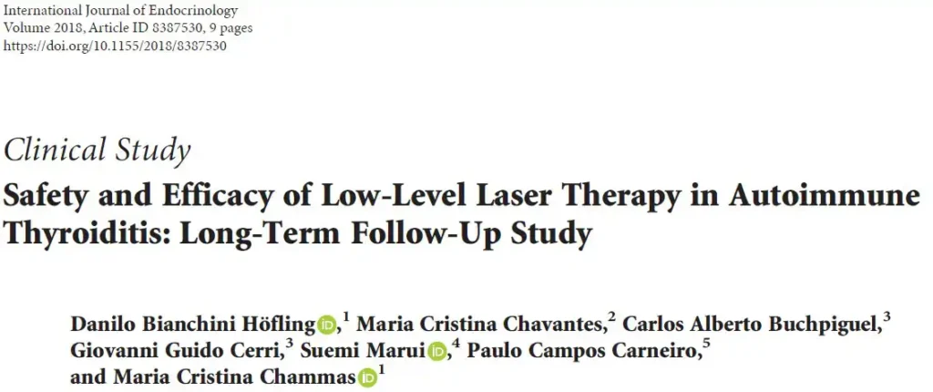 screen grab from a scientific paper titled: Safety and Efficacy of Low-Level Laser Therapy in Autoimmune Thyroiditis: Long-Term Follow-Up Study by Höfling et al. 2018