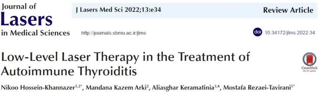 screen grab from a scientific paper titled: Low-Level Laser Therapy in the Treatment of Autoimmune Thyroiditis by Hossein-Khannazer et al. 2022